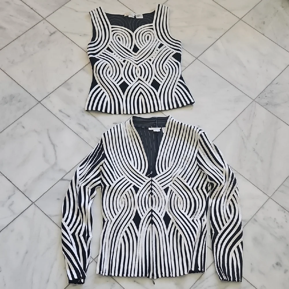 Andrea Roseti Black and White Patterned Top and Jacket Set - Picture 1 of 12